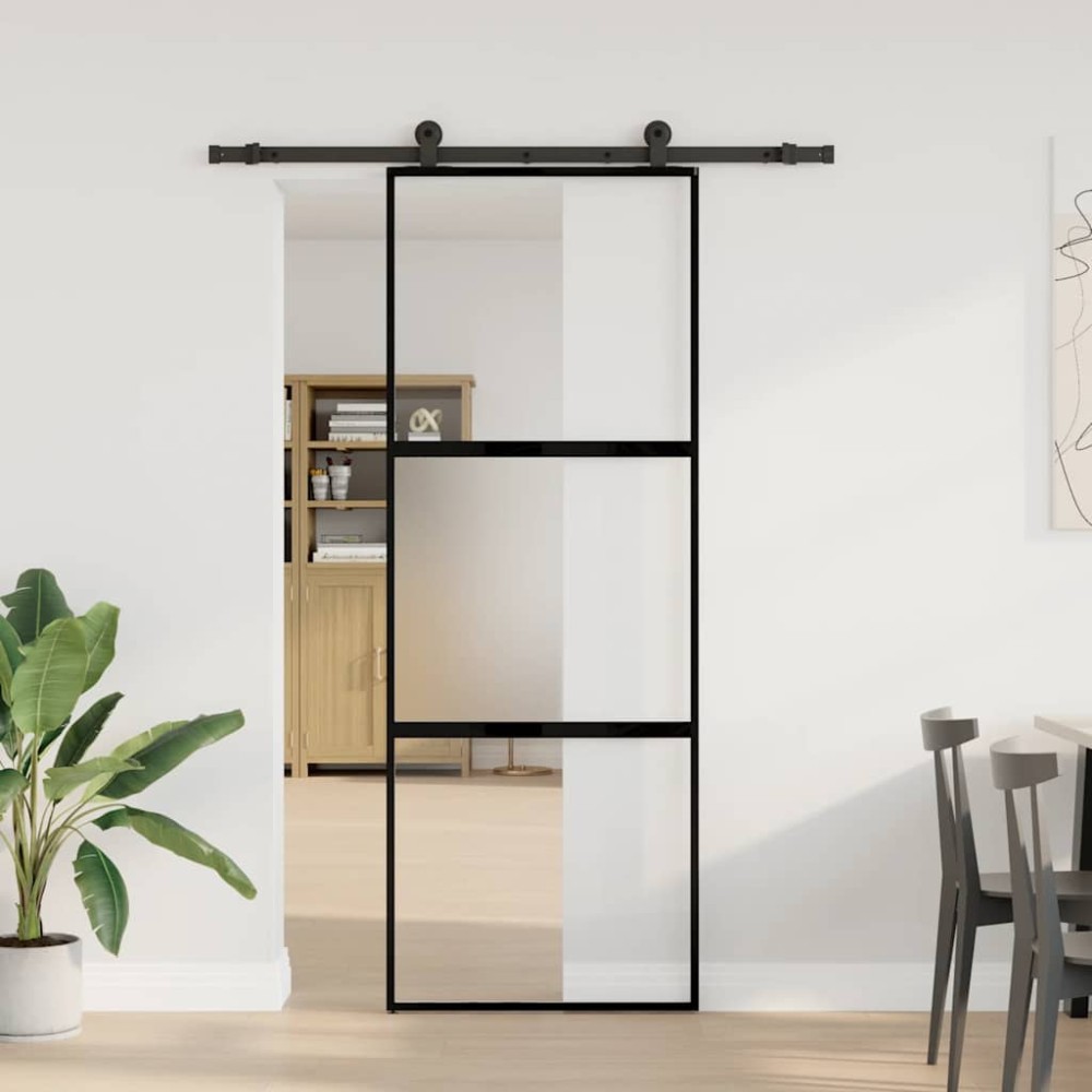 vidaXL Συρόμενη πόρτα με σετ υλικού 76x205 cm από γυαλί&Αλουμίνιο