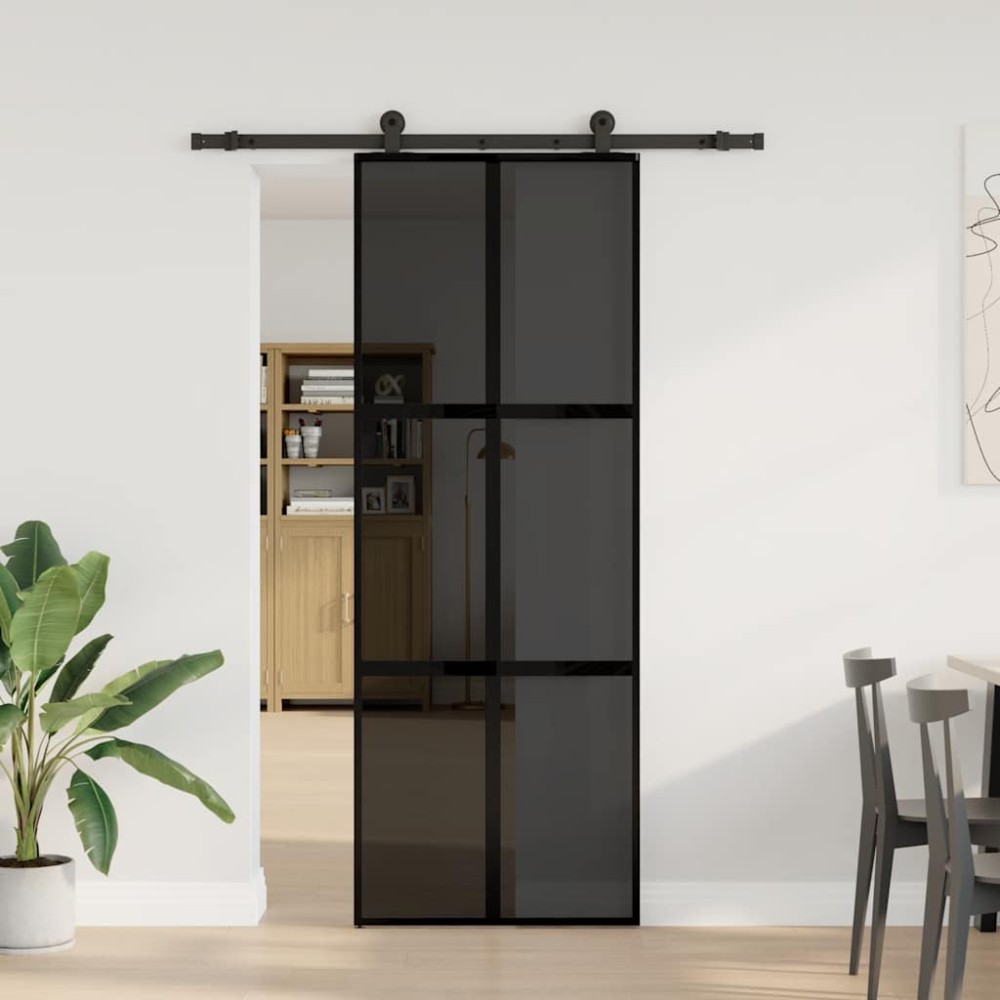 vidaXL Συρόμενη πόρτα με σετ υλικού 76x205 cm από γυαλί&Αλουμίνιο
