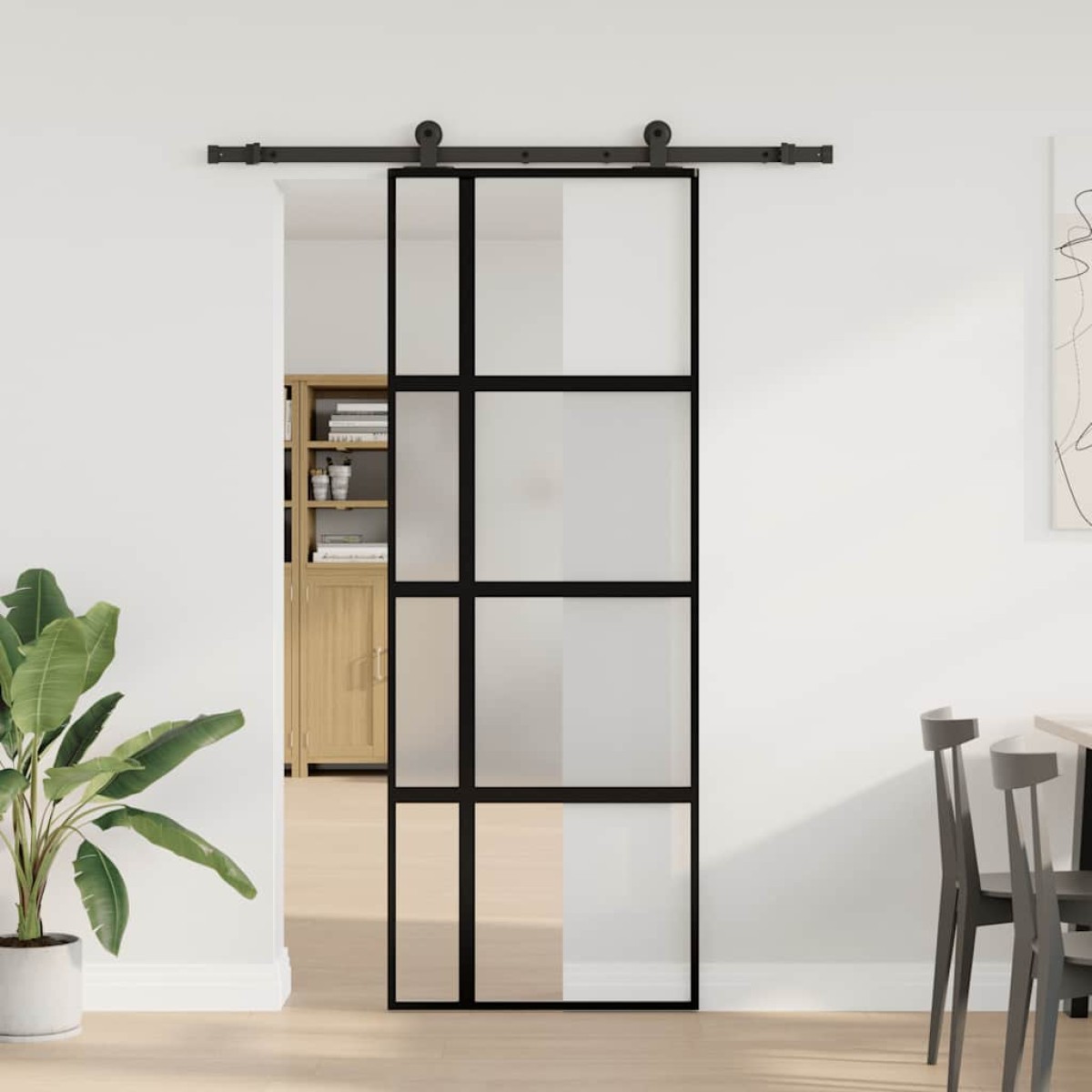 vidaXL Συρόμενη πόρτα με σετ υλικού 76x205 cm από γυαλί&Αλουμίνιο