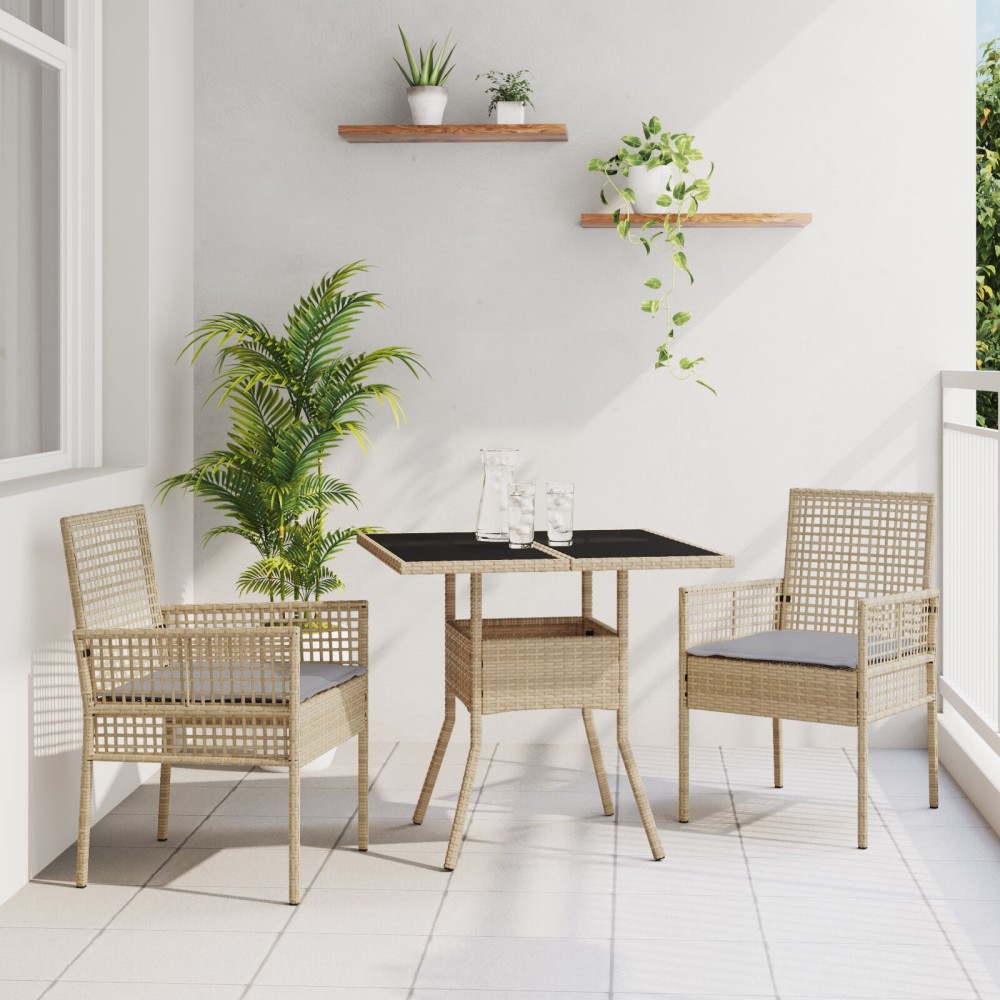 vidaXL Σετ Τραπεζαρίας 3 τεμαχίων Μπεζ Πολυ Ρατάν
