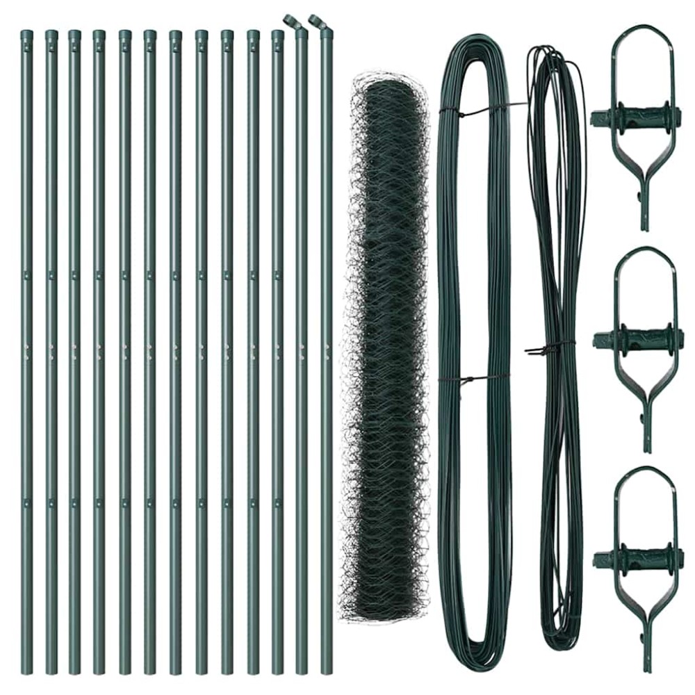 vidaXL Φράχτης με Στήλες. Πράσινο 1.4 x 25 m Ατσάλι με επικάλυψη PVC