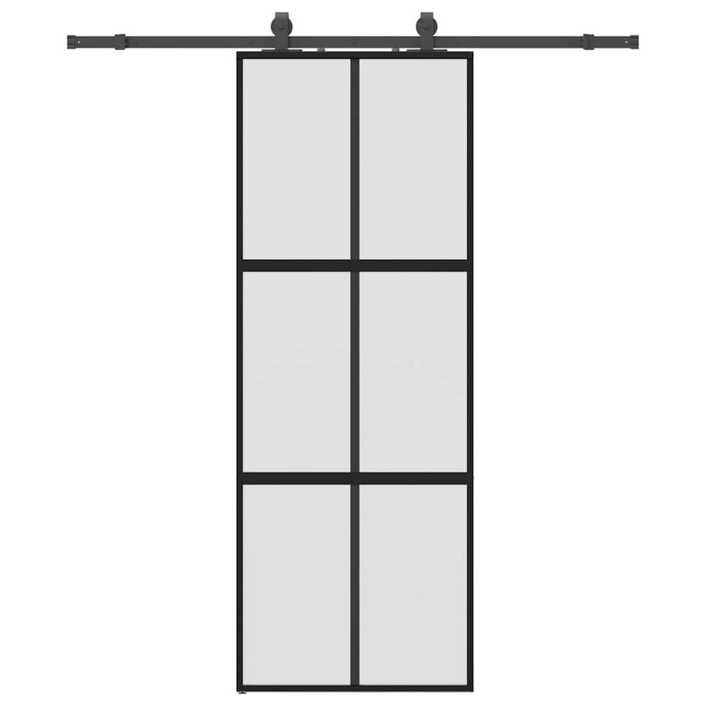 vidaXL Συρόμενη πόρτα με σετ υλικού Μαύρο 76x205 cm γυαλί μετριασμένο