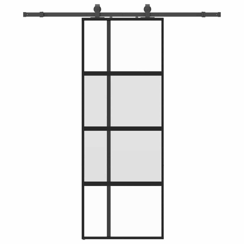 vidaXL Συρόμενη πόρτα με σετ υλικού Μαύρο 76x205 cm γυαλί μετριασμένο