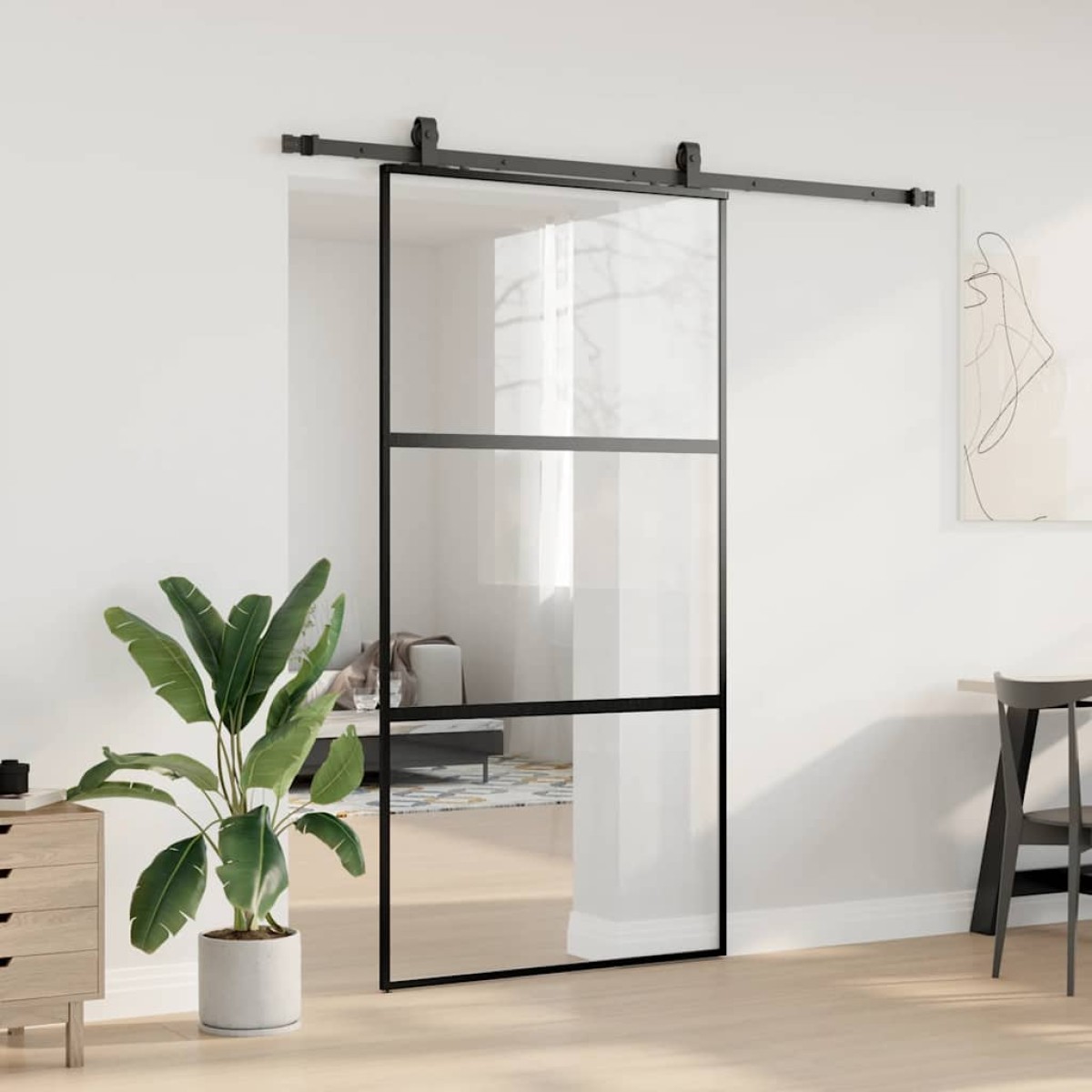 vidaXL Σετ συρόμενης πόρτας με υλικό μαύρο 102,5x205 cm