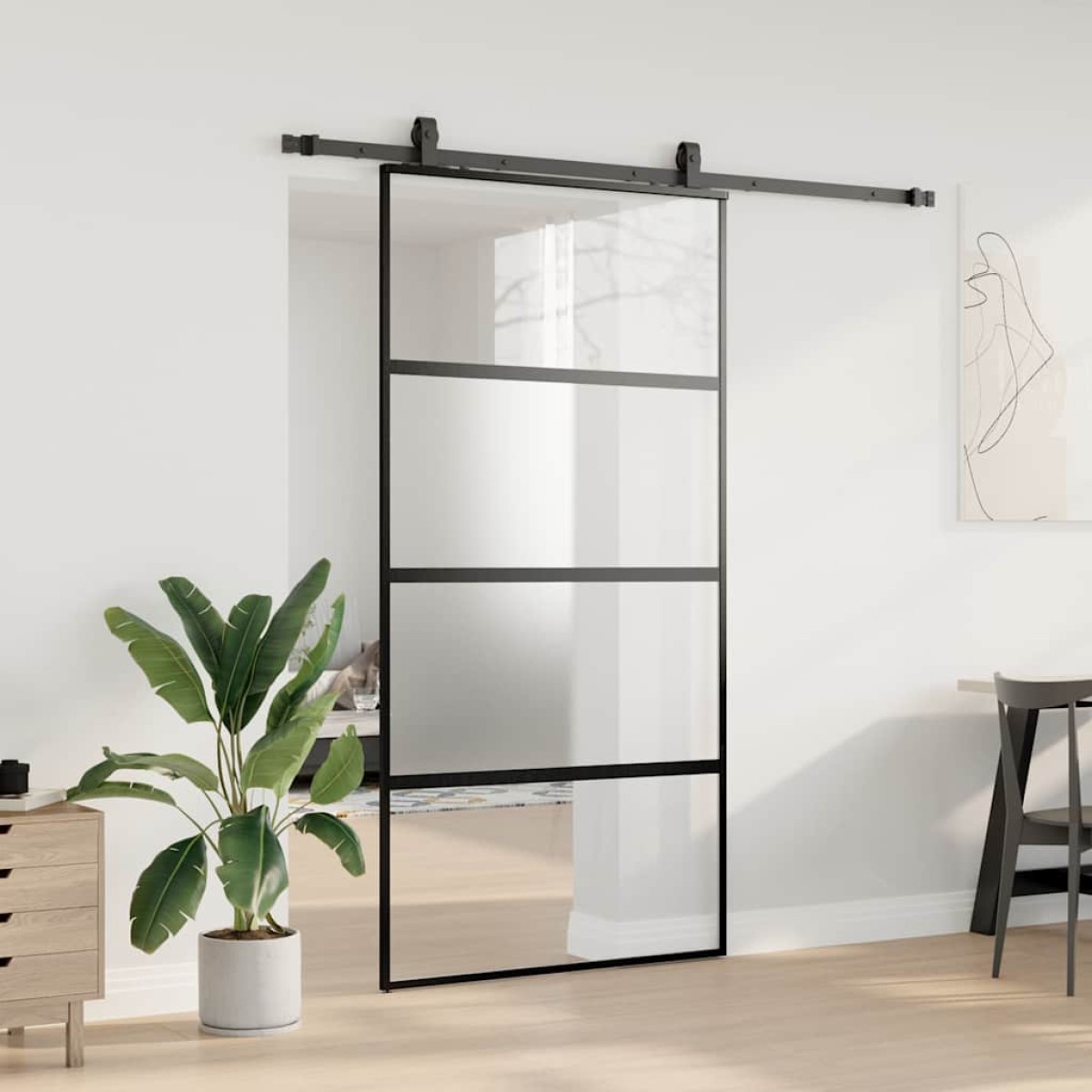 vidaXL Σετ συρόμενης πόρτας με υλικό μαύρο 102,5x205 cm