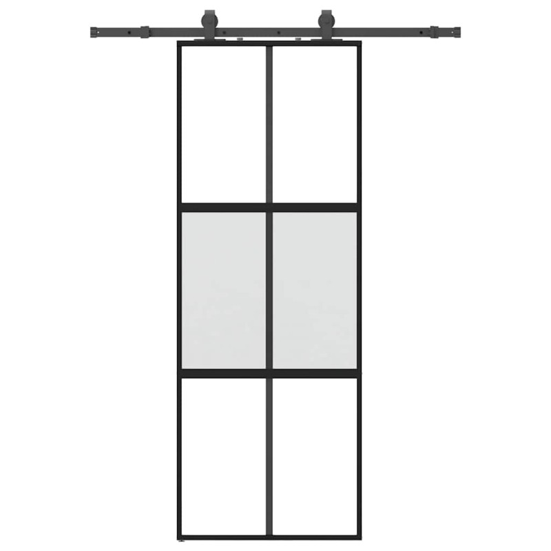 vidaXL Συρόμενη πόρτα με σετ υλικού Μαύρο 76x205 cm γυαλί μετριασμένο