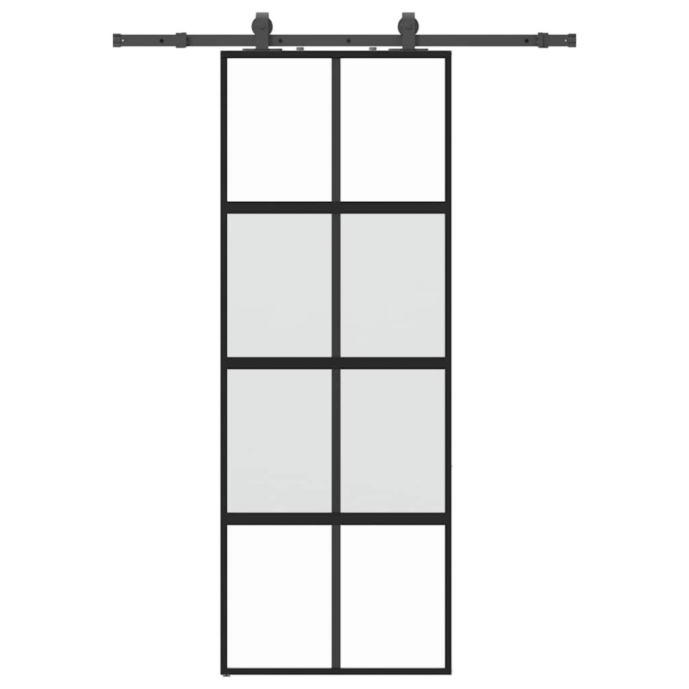 vidaXL Συρόμενη πόρτα με σετ υλικού Μαύρο 76x205 cm γυαλί μετριασμένο