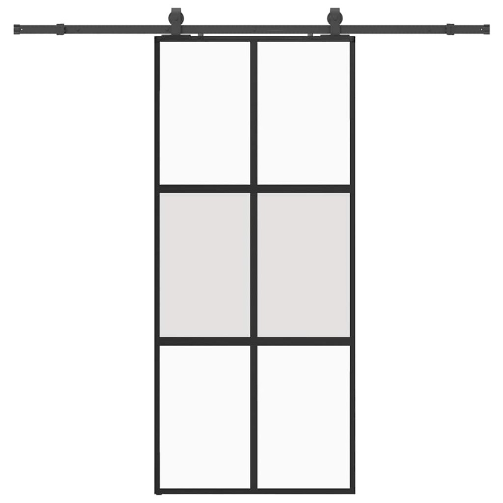 vidaXL Συρόμενη πόρτα με σετ υλικού Μαύρο 90x205 cm γυαλί μετριασμένο
