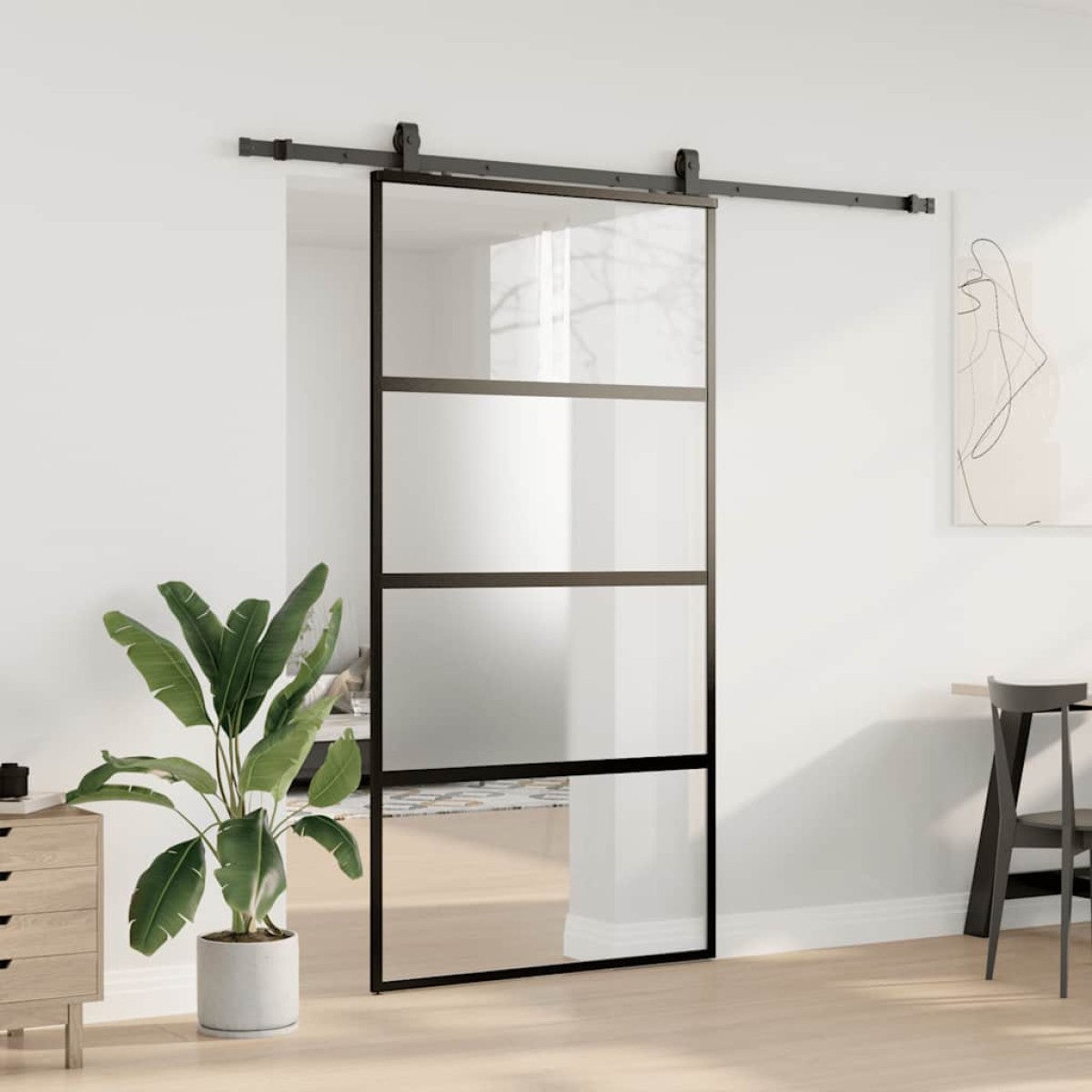 vidaXL Σετ συρόμενης πόρτας με υλικό μαύρο 102,5x205 cm