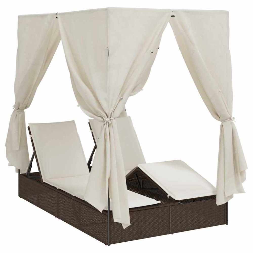 vidaXL Διπλή ξαπλώστρα με οροφή Καφέ 205 x 129 x 200 εκ PE ρατάν