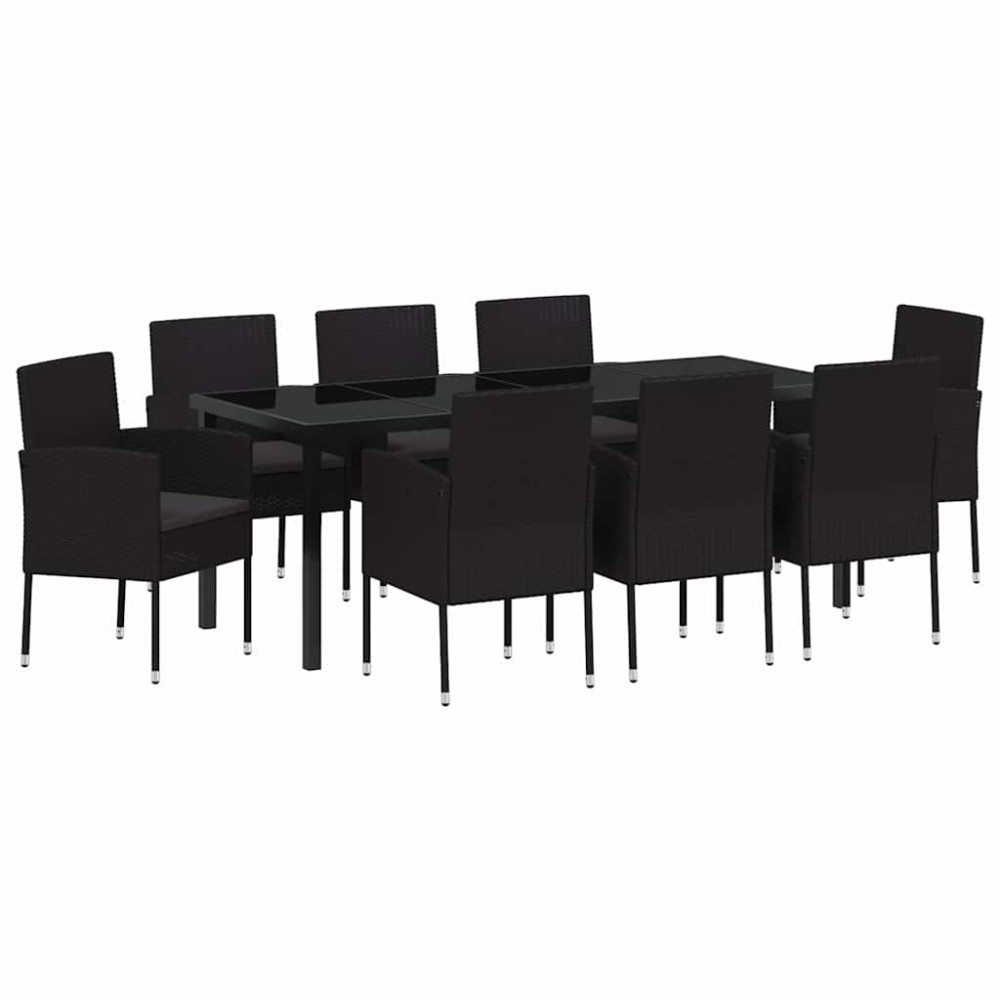 vidaXL Σέτ φαγητού για κήπο με μαξιλάρι 9 pcs Μαύρο συνθετικό ρατάν