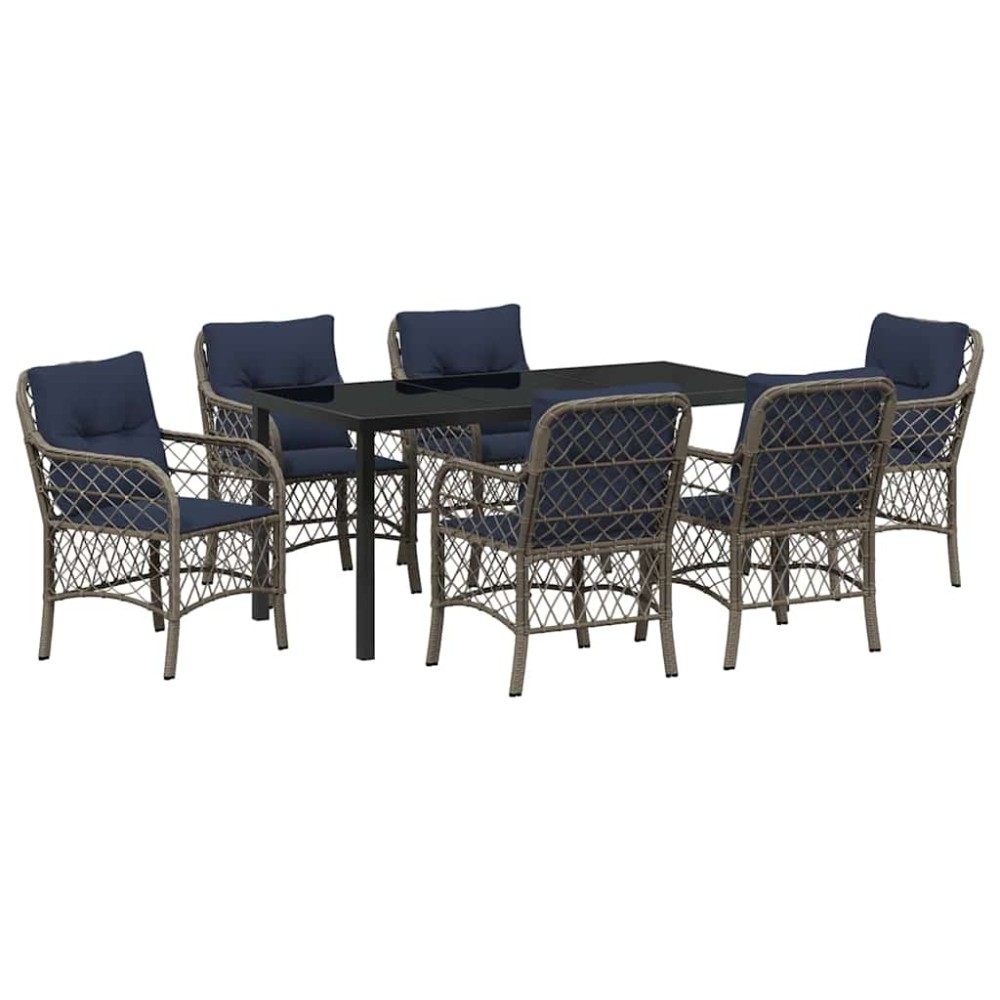 vidaXL Σέτ φαγητού για κήπο με μαξιλάρι 7 pcs Γκρι και Μαύρο Ρατάν