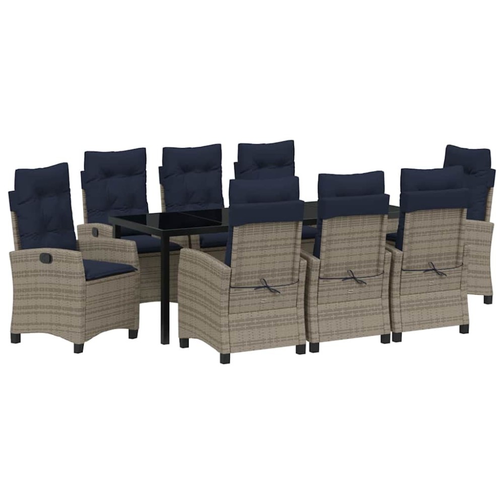 vidaXL Σέτ φαγητού για κήπο με μαξιλάρι 9 pcs Γκρι συνθετικό ρατάν