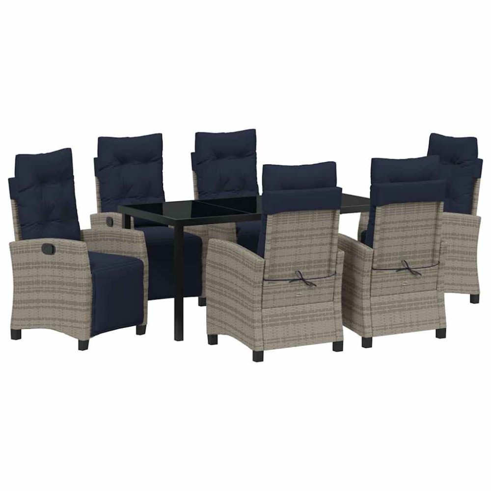 vidaXL Σέτ φαγητού για κήπο με μαξιλάρι 7 pcs Γκρι συνθετικό ρατάν