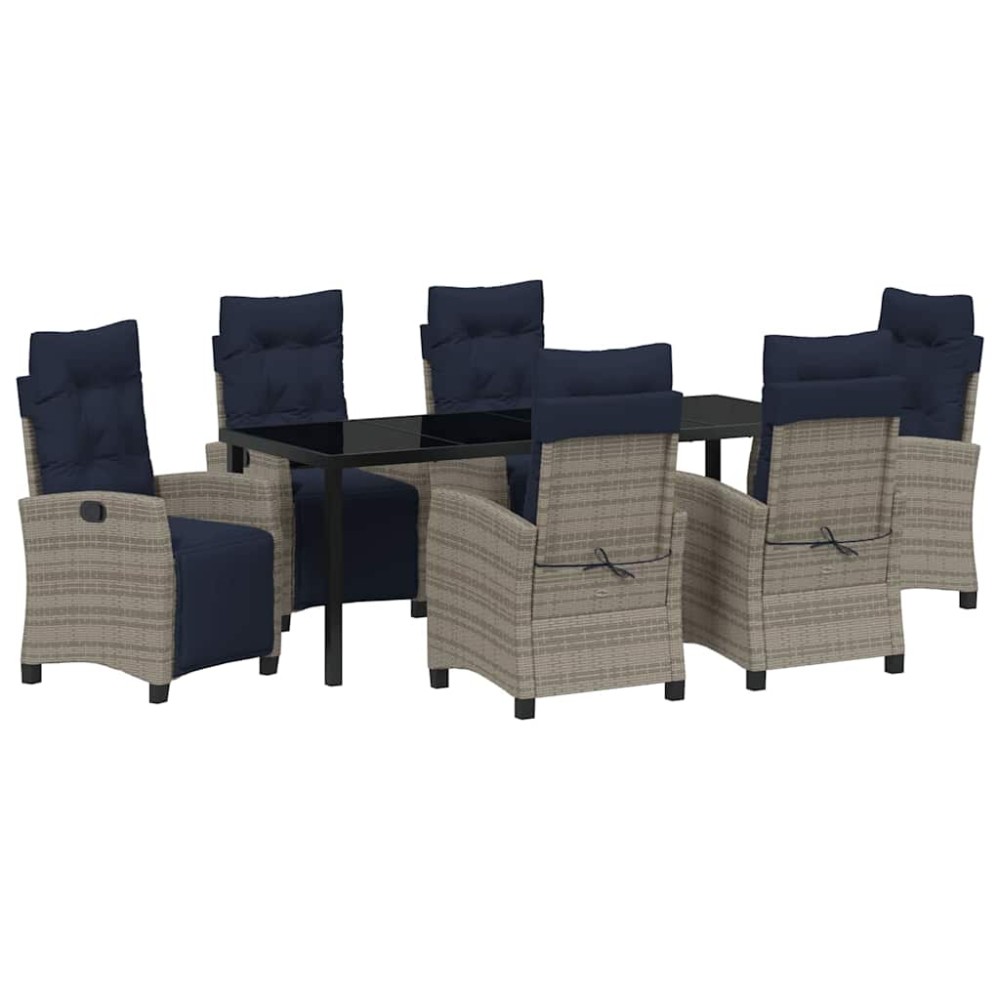 vidaXL Σέτ φαγητού για κήπο με μαξιλάρι 7 pcs Γκρι συνθετικό ρατάν