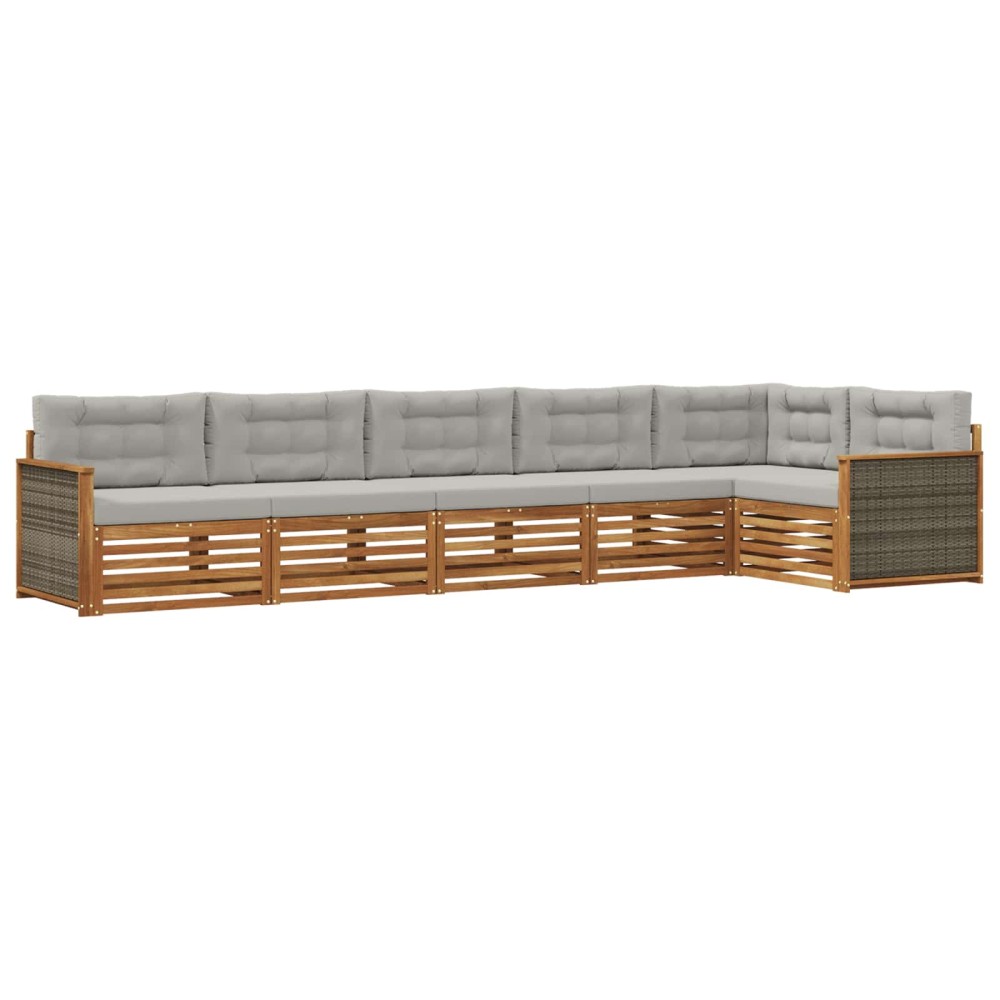 vidaXL Σειρά Καναπέ Εξωτερικού 6 pcs Φυσικό και Ανοιχτό Γκρι