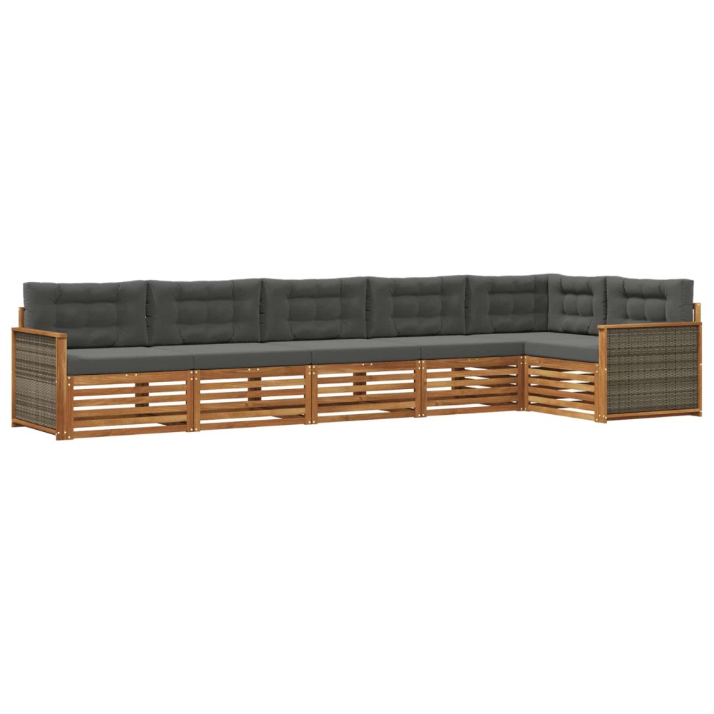 vidaXL Σειρά Καναπέ Εξωτερικού με μαξιλάρι 6 pcs Φυσικό και Ανθρακί