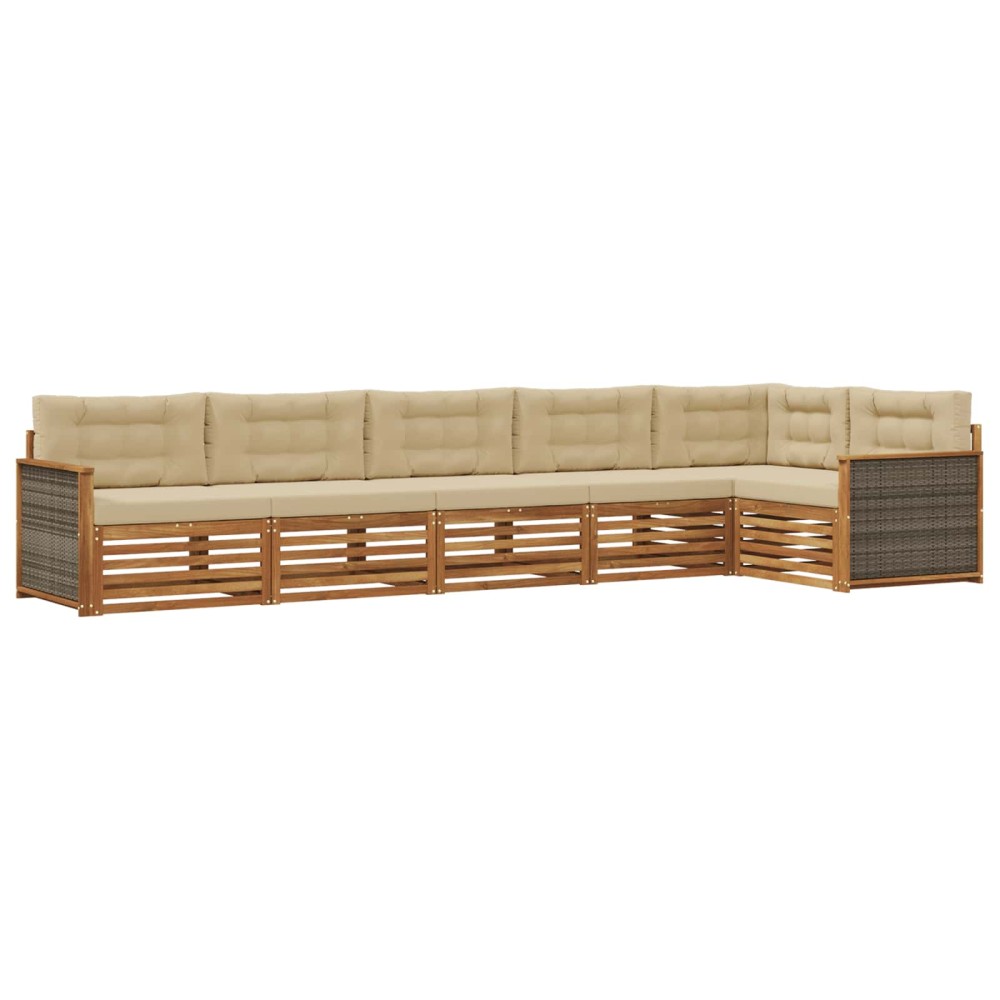 vidaXL Σειρά Καναπέ Εξωτερικού με μαξιλάρι 6 pcs Φυσικό και Μπεζ