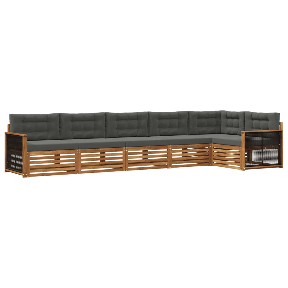 vidaXL Σειρά Καναπέ Εξωτερικού με μαξιλάρι 6 pcs Φυσικό και Ανθρακί
