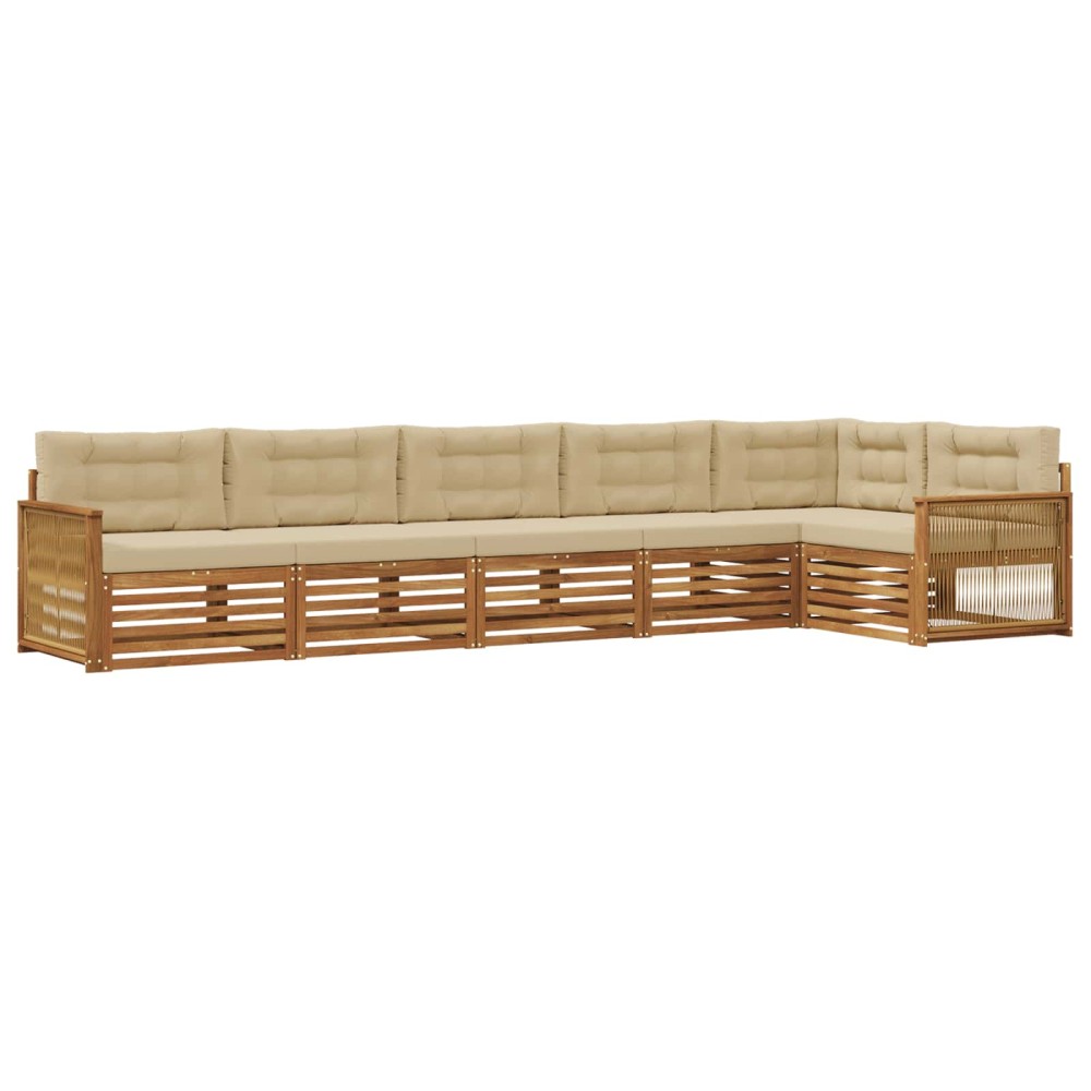 vidaXL Σειρά Καναπέ Εξωτερικού με μαξιλάρι 6 pcs Φυσικό και Μπεζ