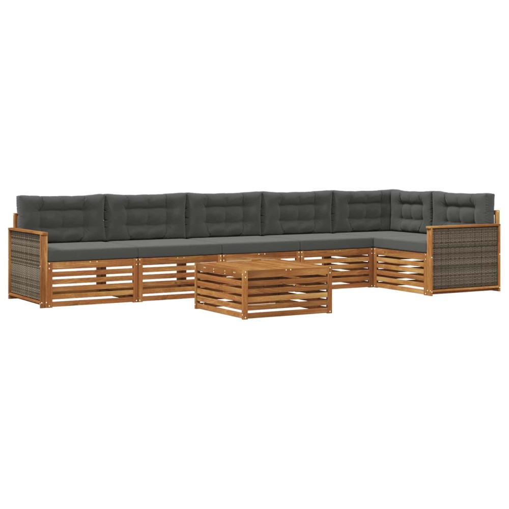 vidaXL Σειρά Καναπέ Εξωτερικού με μαξιλάρι 7 pcs Φυσικό και Ανθρακί