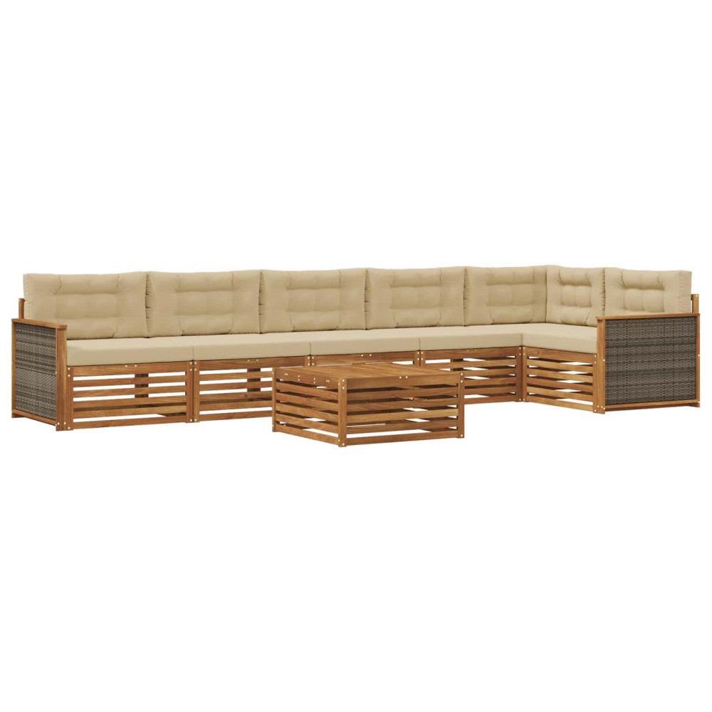 vidaXL Σειρά Καναπέ Εξωτερικού με μαξιλάρι 7 pcs Φυσικό και Μπεζ