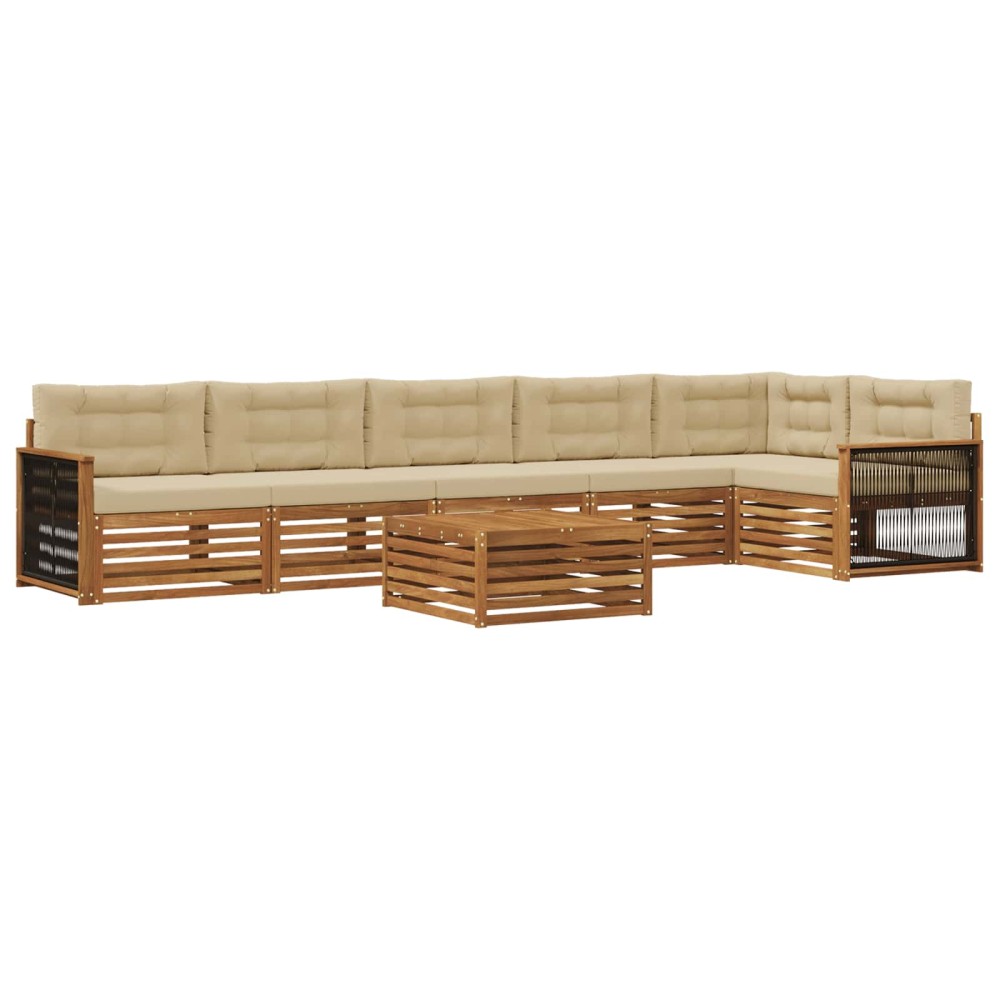 vidaXL Σειρά Καναπέ Εξωτερικού με μαξιλάρι 7 pcs Φυσικό και Μπεζ