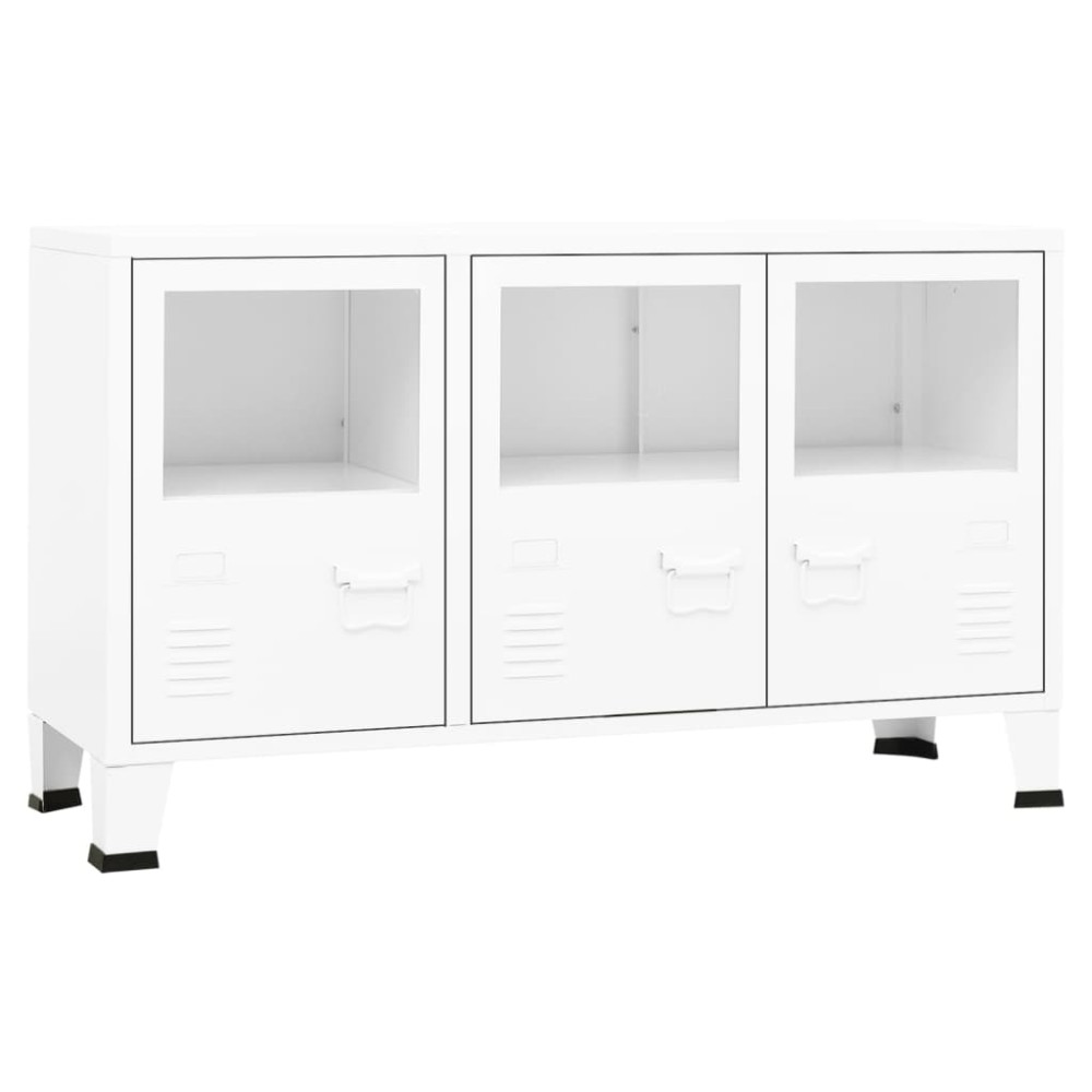 vidaXL Μπουφές Βιομηχανικό Στιλ Λευκός 105x35x62 εκ. Μέταλλο / Γυαλί