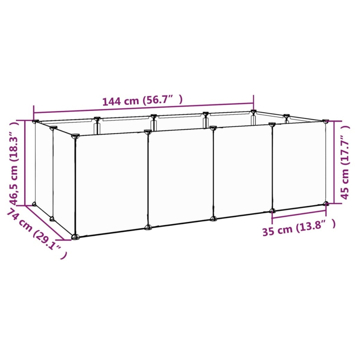 vidaXL Κλουβί Μικρών Ζώων Διαφανές 144x74x46,5 εκ Πολυπροπυλ. & Ατσάλι