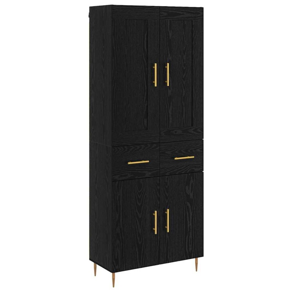 Highboard Μαύρη Οξυά 69,5 x 34 x 180 εκ. Επεξεργασμένο ξύλο