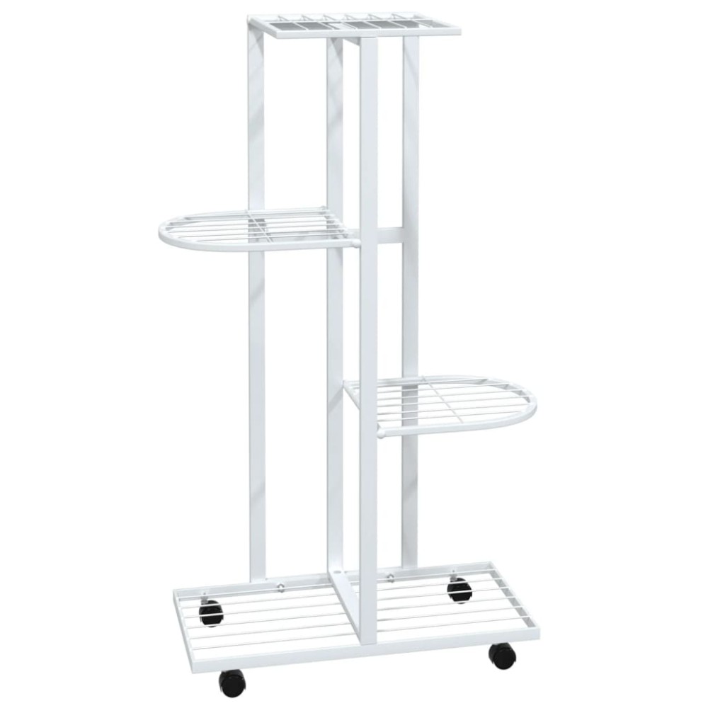 vidaXL Βάση Λουλουδιών 4 Επιπέδων με Ρόδες 44x23x80 εκ. Λευκή Σίδερο