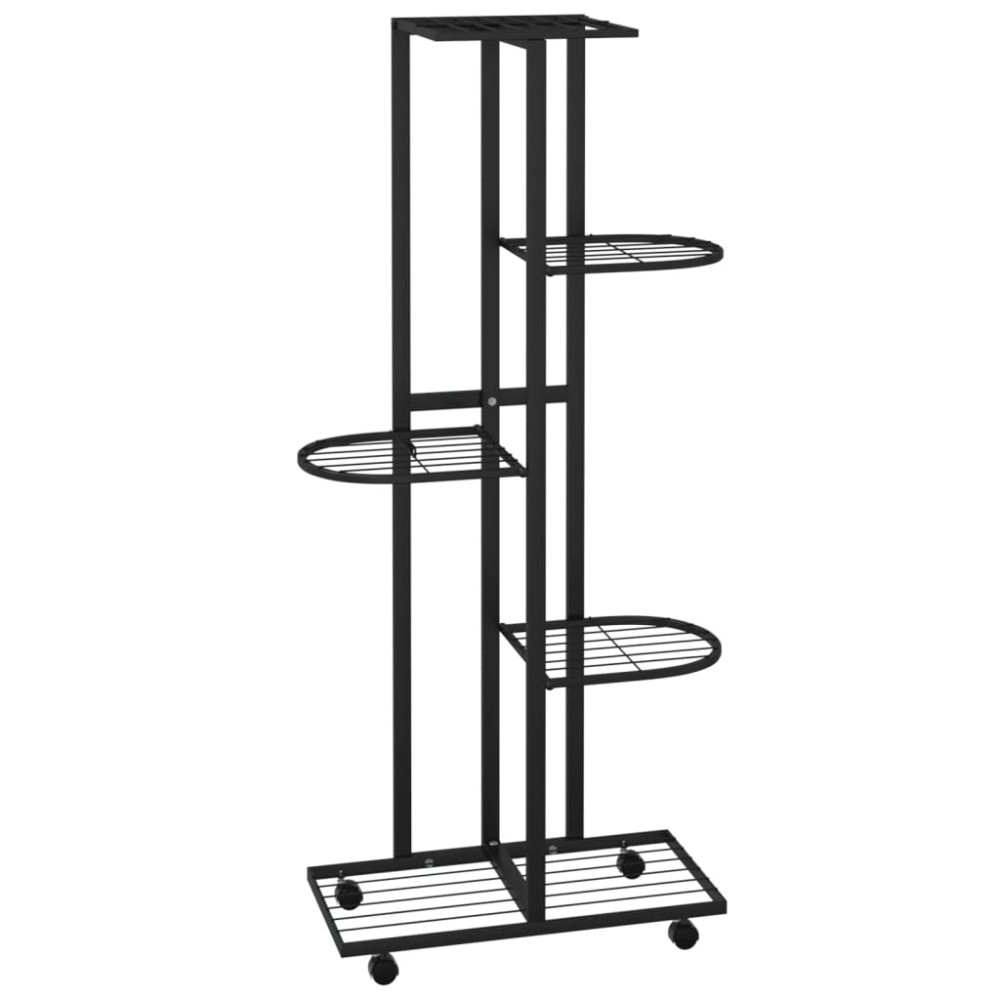vidaXL Βάση Λουλουδιών 5 Επιπέδων με Ρόδες 83x25x103,5 εκ Μαύρη Σίδερο