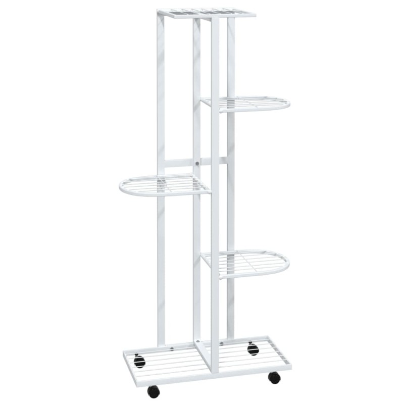 vidaXL Βάση Λουλουδιών 5 Επιπέδων με Ρόδες 83x25x103,5 εκ Λευκή Σίδερο