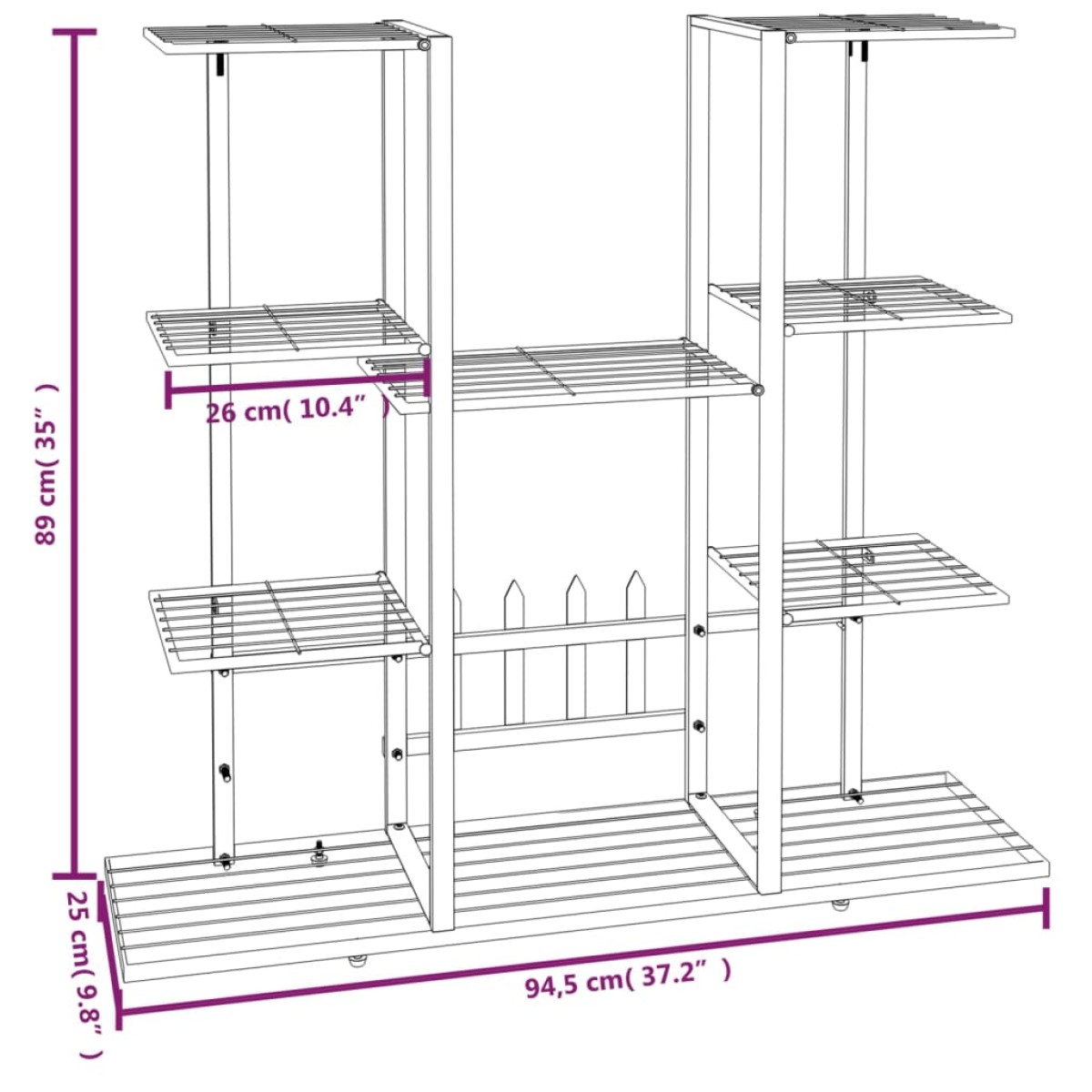 vidaXL Βάση Λουλουδιών Μαύρη 94,5 x 25 x 89 εκ. Σιδερένια