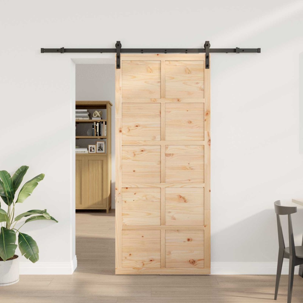 vidaXL Συρόμενη Πόρτα Φυσικό 100 x 208 εκ. Μασίφ Ξύλο Πεύκου