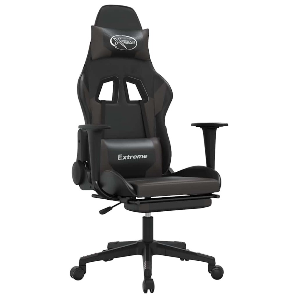 vidaXL Καρέκλα Gaming Μασάζ Υποπόδιο Μαύρο&Γκρι από Συνθετικό Δέρμα