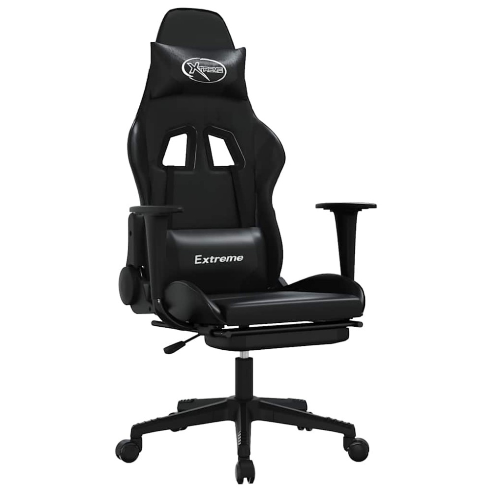 vidaXL Καρέκλα Gaming Μασάζ Υποπόδιο Μαύροαπό Συνθετικό Δέρμα