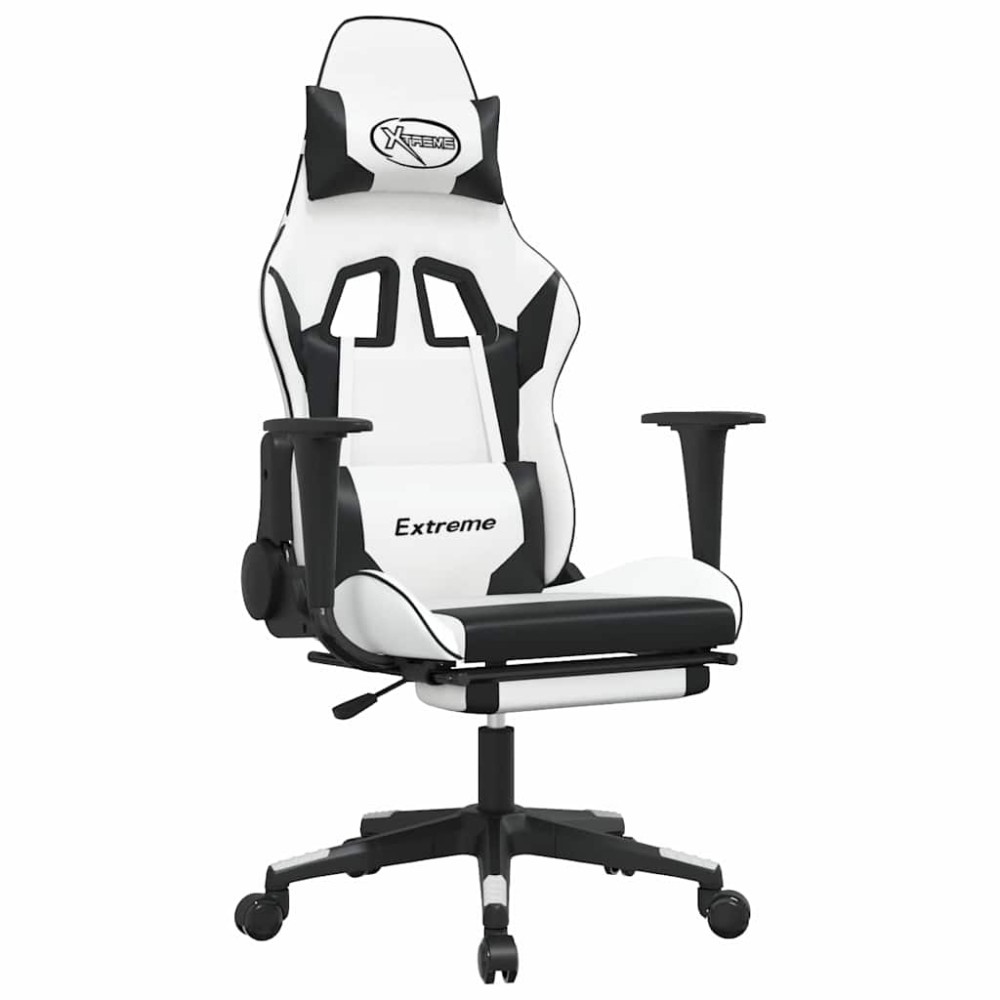 vidaXL Καρέκλα Gaming Μασάζ Υποπόδιο Λευκό & Μαύρο από Συνθετικό Δέρμα