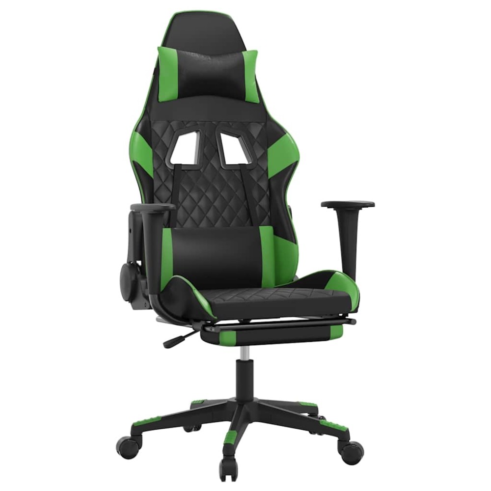 vidaXL Καρέκλα Gaming Μασάζ Υποπόδιο Μαύρο/Πράσινο από Συνθετικό Δέρμα