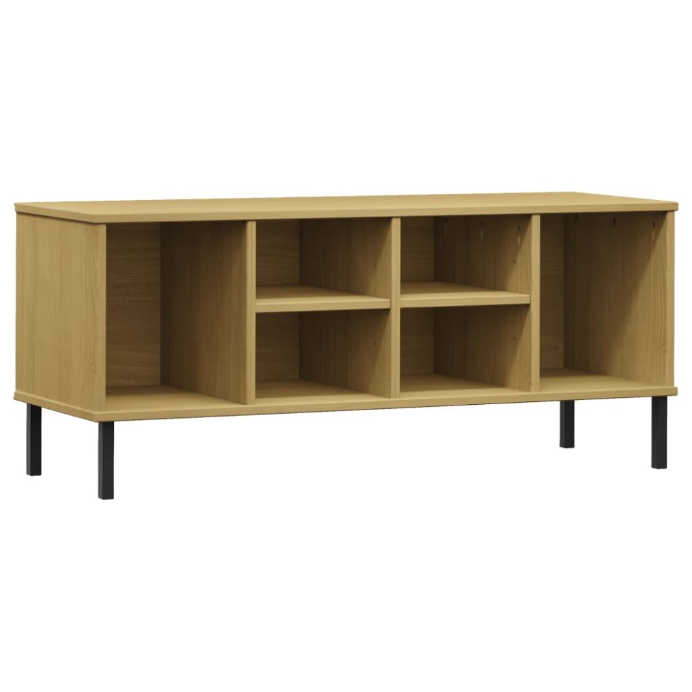 vidaXL Παπουτσοθήκη OSLO Καφέ 106x35x45 εκ. Μασίφ Ξύλο με Μεταλ. Πόδια