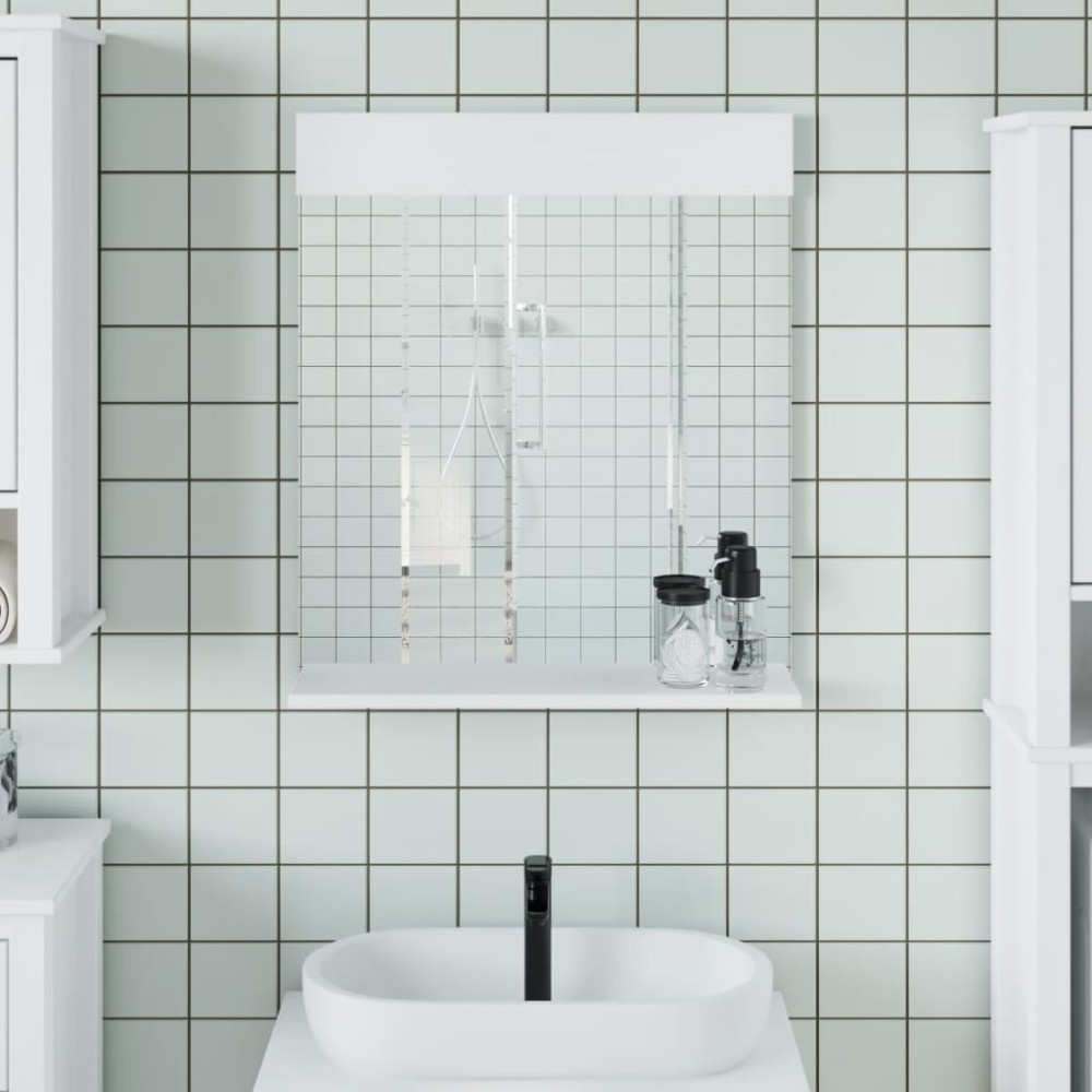 vidaXL Καθρέφτης Μπάνιου με Ράφι BERG Λευκός 60x12x70 εκ. Μασίφ Ξύλο