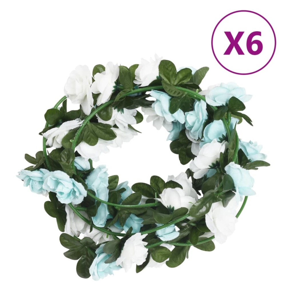 vidaXL Γιρλάντες Λουλουδιών Τεχνητές 6 τεμ. Μπλε και Λευκή 240 εκ.