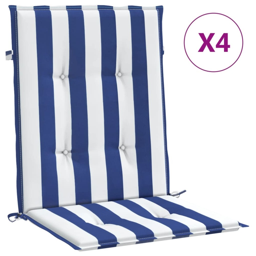 vidaXL Μαξιλάρια Καρέκλας Χαμ. Πλάτη 4 τεμ. Μπλε/Λευκά Ριγέ Υφασμάτινα