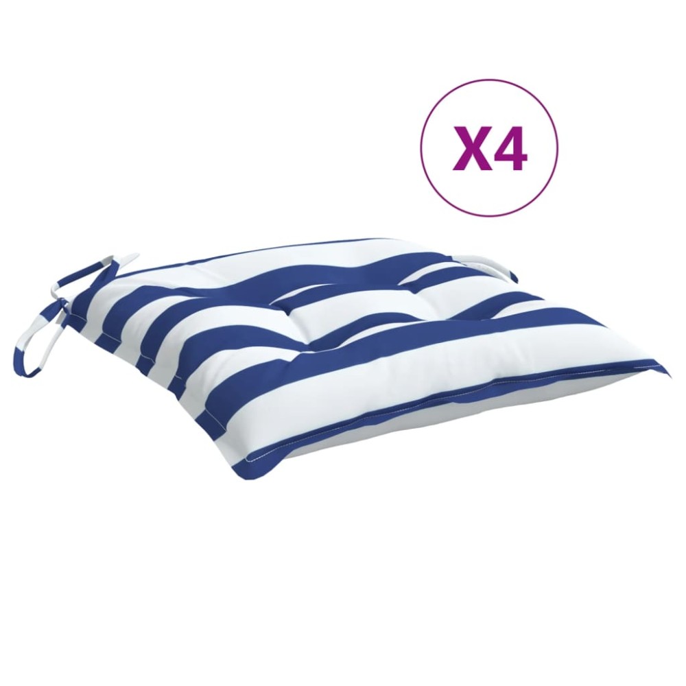 vidaXL Μαξιλάρια Καρέκλας 4 τεμ. Μπλε/Λευκό Ριγέ 50x50x7εκ. Υφασμάτινα