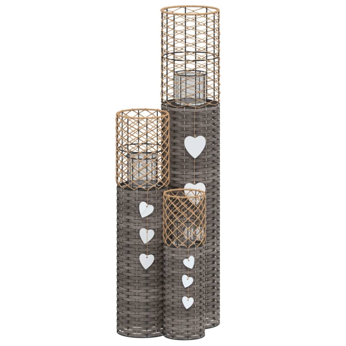 vidaXL Κηροπήγια 3 Τεμ. Γκρι από Ψάθα