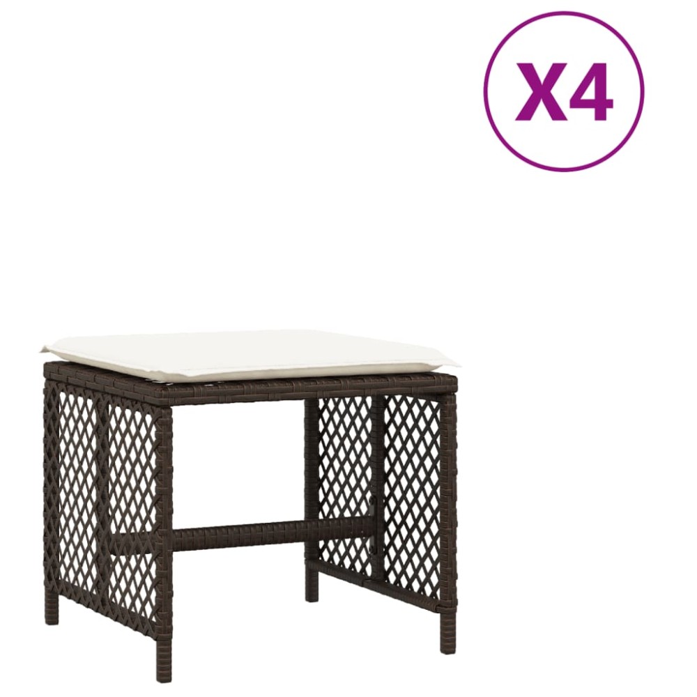 vidaXL Σκαμπό Κήπου 4 τεμ. Καφέ 41x41x36 εκ. Συνθ. Ρατάν με Μαξιλάρια