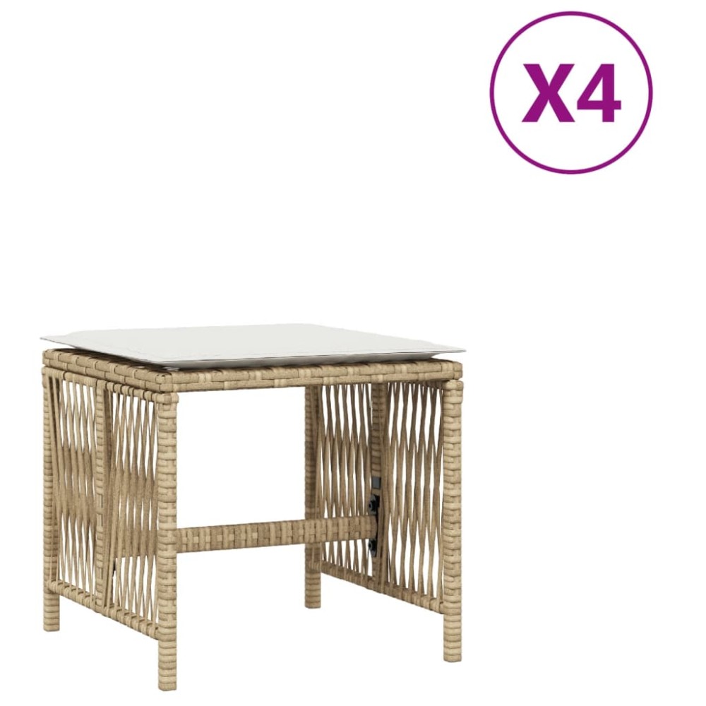 vidaXL Σκαμπό Κήπου 4 τεμ. Μπεζ 41x41x36 εκ. Συνθ. Ρατάν με Μαξιλάρια