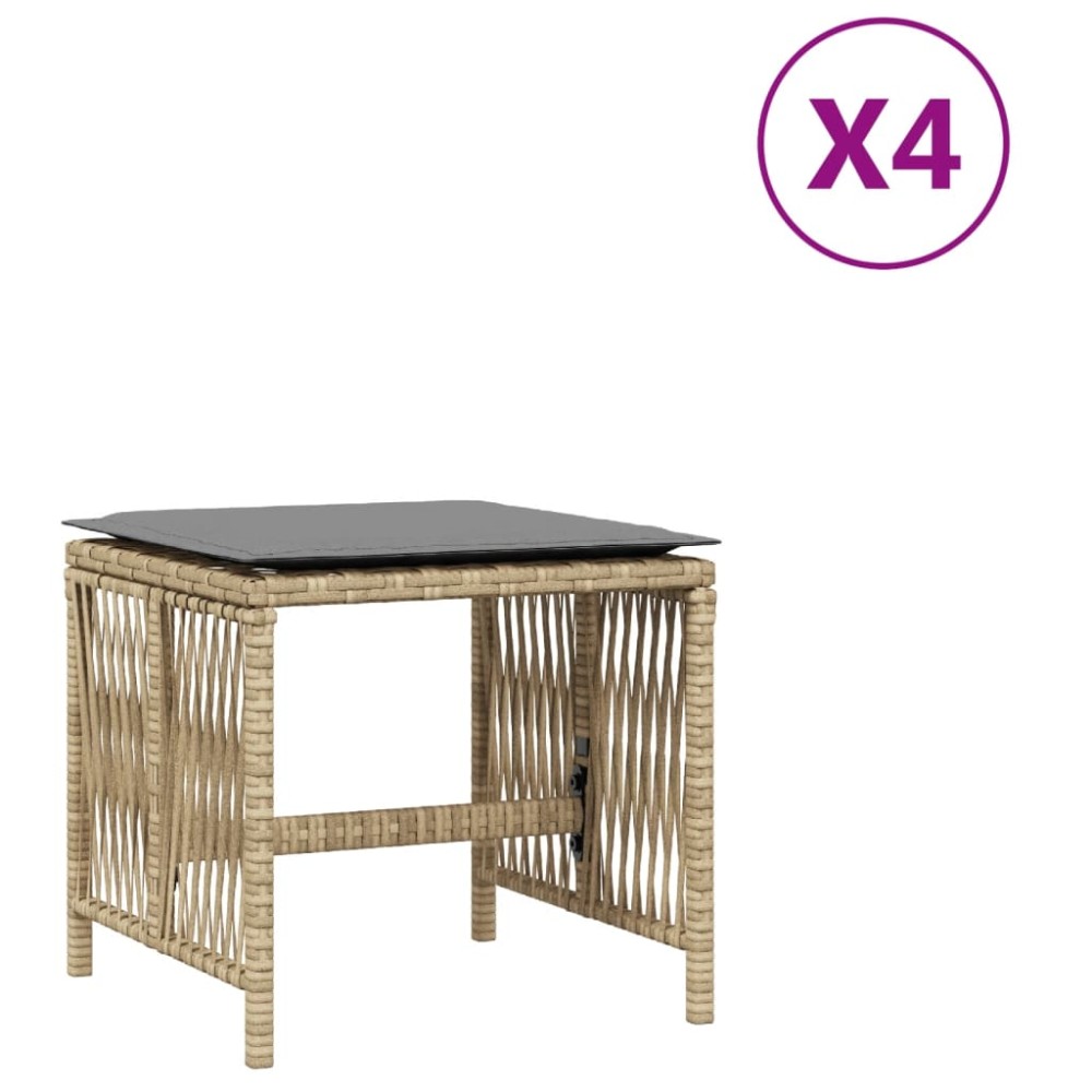 vidaXL Σκαμπό Κήπου 4 τεμ Μικτό Μπεζ 41x41x36 εκ Συνθ. Ρατάν+Μαξιλάρια