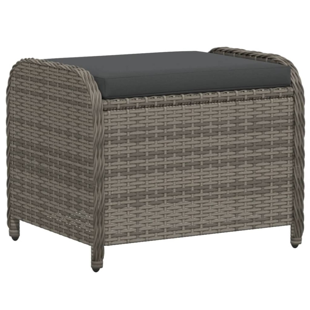 vidaXL Υποπόδιο Κήπου Γκρι 58x46x46 εκ. Συνθετικό Ρατάν με Μαξιλάρι