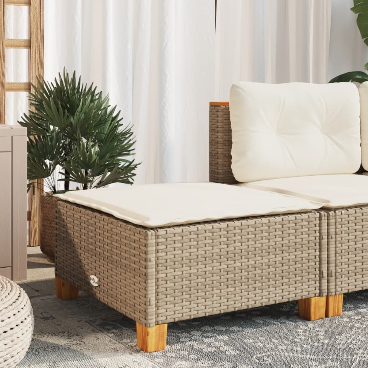 vidaXL Σκαμπό Κήπου με Μαξιλάρι Μπεζ 63,5 x 56 x 32 εκ. από Συνθετικό Ρατάν